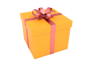 3d illustration of orange packaging for gifts with a red ribbon.