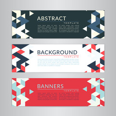 Set banners collection with abstract soft color polygonal mosaic backgrounds. Geometric triangular patterns, vector illustration. Design templates for your projects.