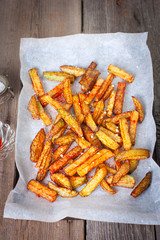 Turnip deep fried in a pan, selective focus