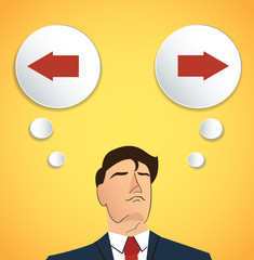 businessman try to make decision , Left or Right vector 
