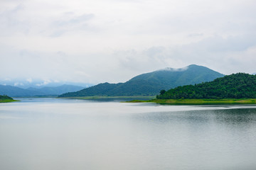 Landscape Natrue and a water mist at Kaeng Krachan Dam.