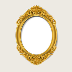 Vintage gold wood photo frame on white background