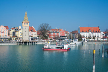 Fototapeta na wymiar Bay of Lindau on Badensee (Lake Constance), waterfront view
