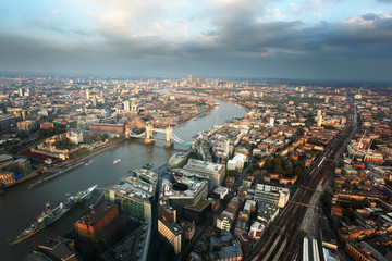 Fototapeta na wymiar London aerial view with Tower Bridge in sunset time, UK