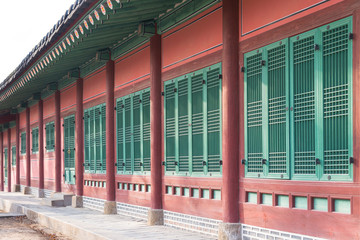 Architectural detail - Korean Tradition green wooden Window, dec