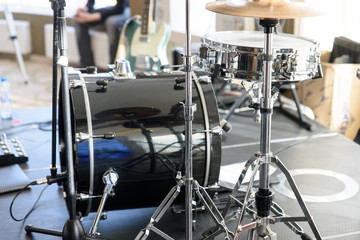 Fototapeta na wymiar Drum set on a stage White background