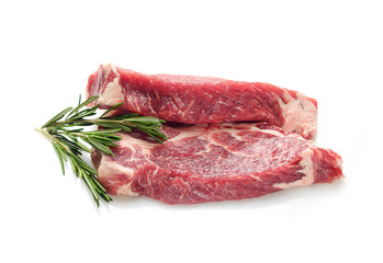 Raw marbled beef on a a white background