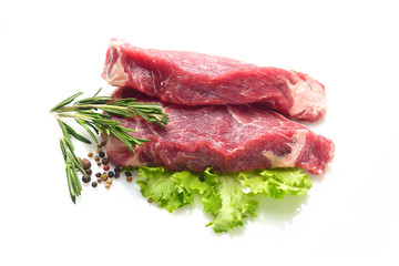 Raw marbled beef on a a white background