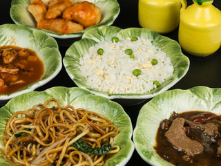 Chinese Food Buffet Egg Fried Rice Vegetable Noodles Fried Chicken
