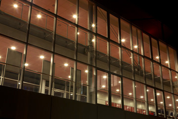 modern glass  passage at night