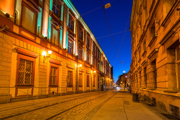 Plakat Architecture of the old town in Wroclaw at dusk, Poland.