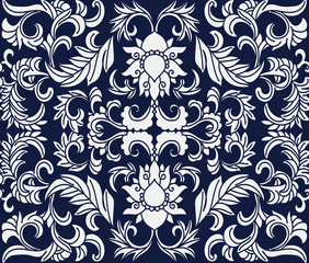 Seamless Blue Japanese Background Botanic Garden Flower Vine lea