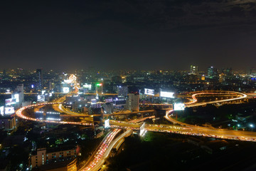 Bangkok Expressway and Highway top view at dusk, Thailand