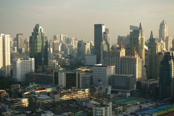 Aerial view of Bangkok modern office buildings, condominium in B