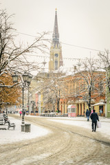 Center of Novi Sad covered with snow
