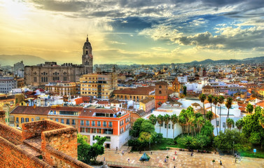 View of Malaga from the Alcazaba, Andalusia, Spain - obrazy, fototapety, plakaty