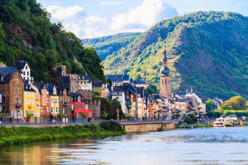 View of the wine town Cochem at the Moselle in Germany - obrazy, fototapety, plakaty