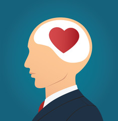 Businessman with heart icon in head.