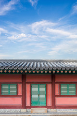 Obraz premium - Korean house, green wooden Window, decoration red brick wall f