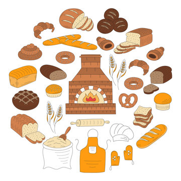 Bakery and pastry collection doodle vector illustration