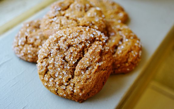 Ginger snap cookies with sparkling crystallized sugar