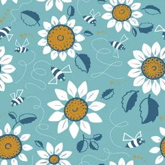 Kussenhoes Decorative sunflowers with bees seamless pattern © Iryna Dobrovyns'ka