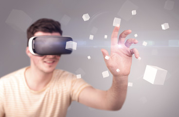 Man wearing virtual reality goggles