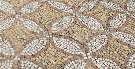 The restored mosaic floor. Byzantium mosaic. 