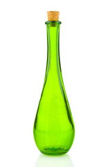 Empty vintage green bottle with cork isolated on white backgroun