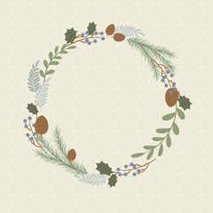 Wreath on background with hand drawn plants.