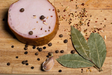 Large piece of bacon and spices