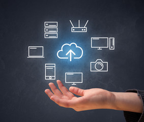 Hand holding technology related icons