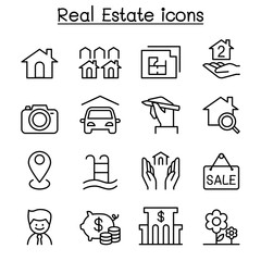 Real estate icon set in thin line style