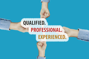 Many hands fingers pointing with index fingers to professional c