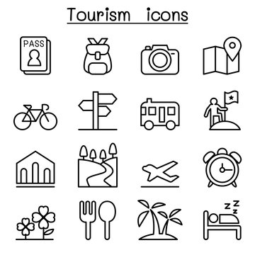 Tourism icon set in thin line style