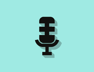 Vector modern flat old microphone icon with long shadow