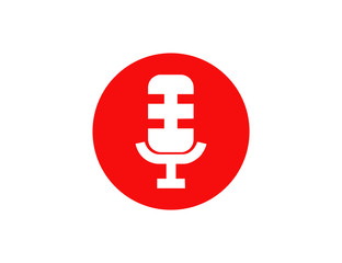 Obraz premium Vector white flat microphone symbol icon