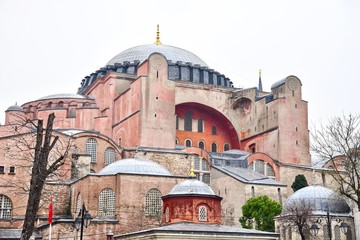 Fototapeta na wymiar Exterior of Hagia Sophia in Istanbul, Turkey