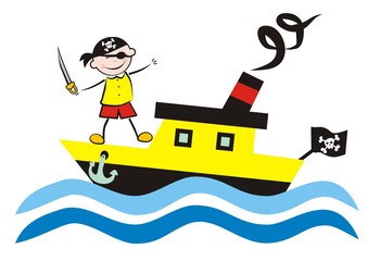 boat and pirate, vector illustration