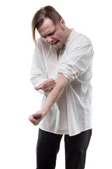 Addict young man with syringe
