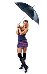 Beautiful blonde girl holding an umbrella