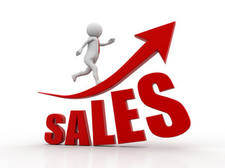  Business man running over the word Sales 3d render