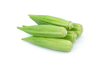 Fresh young okra isolated on white background