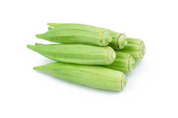 Fresh young okra isolated on white background