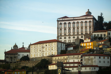 Facades of buildings in the Porto old town, Portugal.