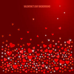 Abstract love background for your Valentines Day greeting card design. Red Hearts isolated on dark wine background. Vector illustration