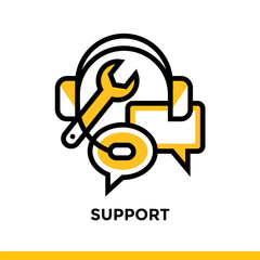 Linear support icon for startup business. Pictogram in outline style. Vector flat line icon suitable for mobile apps, websites and presentation