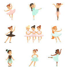 Little Girls Dancing Ballet In Classic Dance Class, Future Professional Ballerina Dancers © topvectors