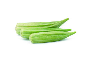 Fresh young okra isolated on white background