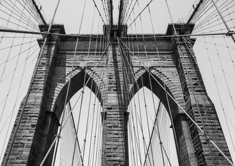 Brooklyn Bridge pylon close up in black and white